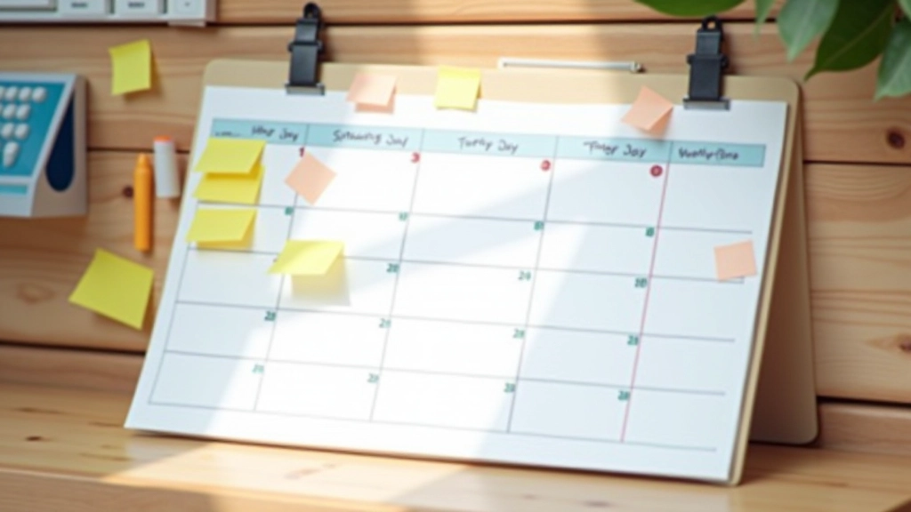 Calendar or schedule showing time blocks with clear color coding for different types of tasks and focus periods