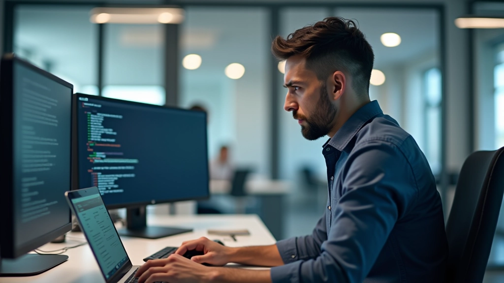 Developer at desk with multiple browser tabs open and notification icons indicating constant interruptions