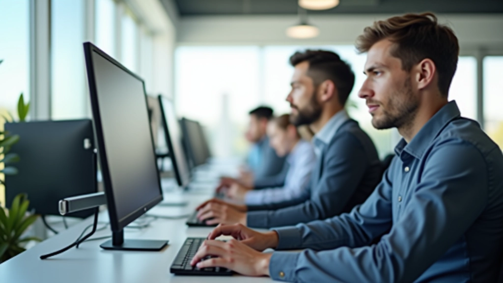 Tech professionals working in a focused, distraction-free environment at their desks