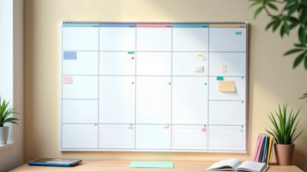 Open calendar and planner on desk with handwritten notes and color-coded time blocks visible