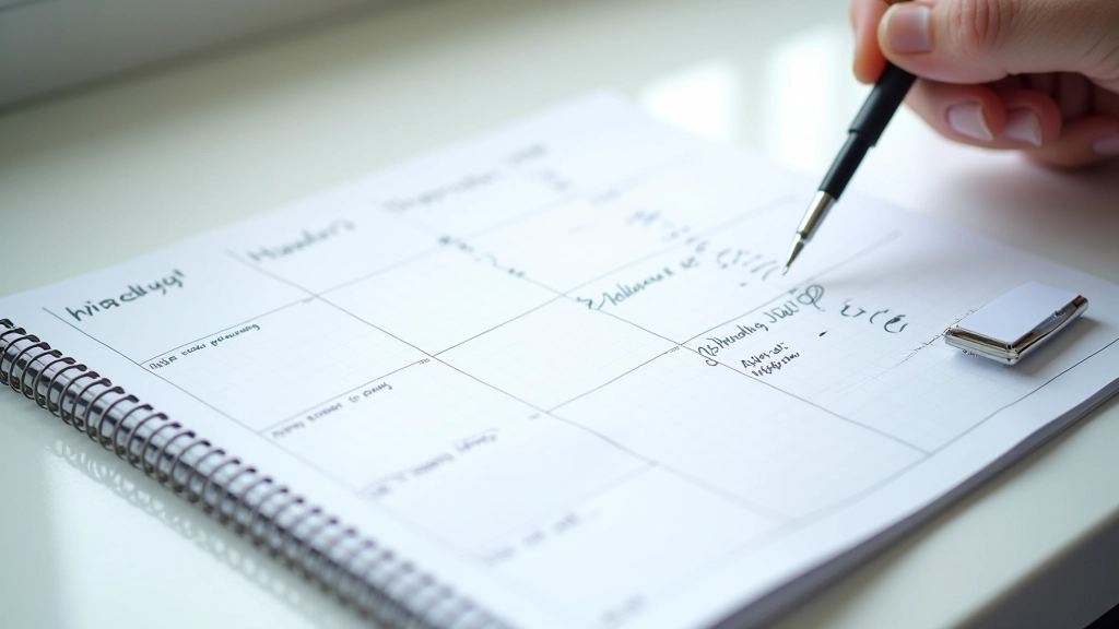 Weekly calendar spread showing notes and adjustments written in margins, reflecting learning and refinement