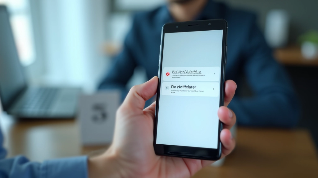 Close-up of mobile phone showing do-not-disturb mode enabled with calendar blocked on desktop in background